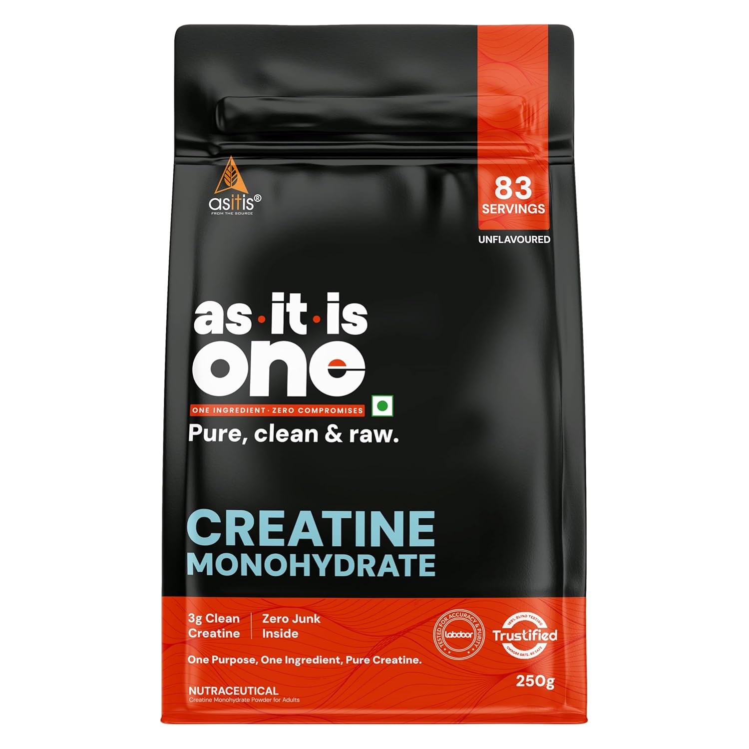 AS-IT-IS ONE Creatine Monohydrate pouch — micronized, unflavoured